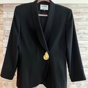 Black Vintage Kasper Blazer Gold Pendent, Size US 4